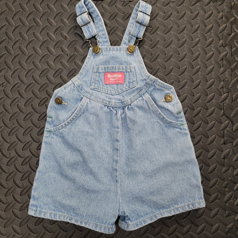 Vintage OshKosh B'gosh Denim Shortalls 2T Girls Made in USA 90s Overalls